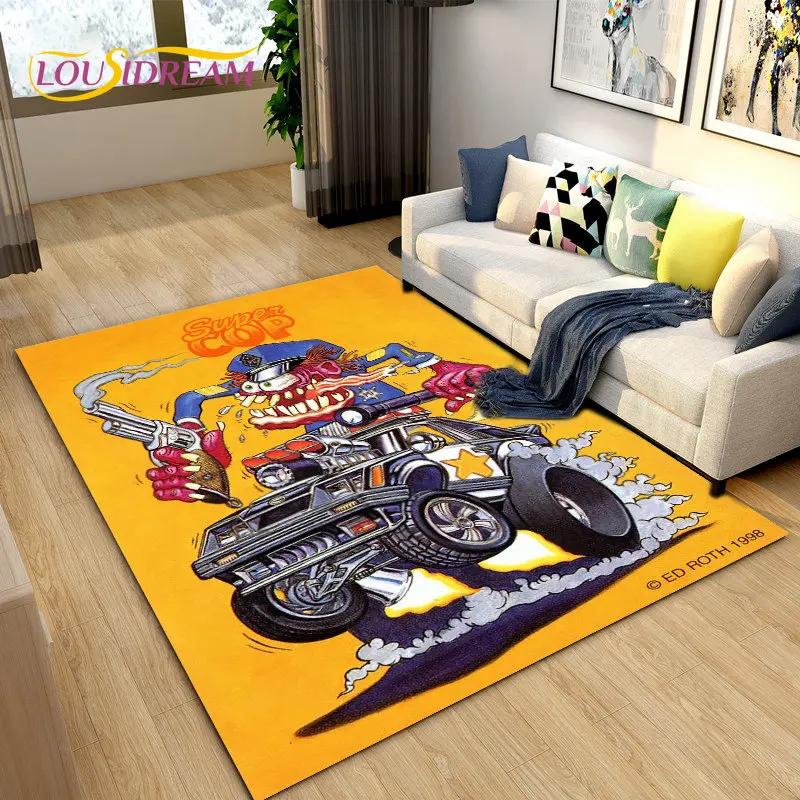 Tappeto Area Cartone Animato Divertente Rat Fink, Tappeto per Soggiorno Camera da Letto Garage Divano Decorazione Zerbino, Tappetino Antiscivolo da Gioco per Bambini