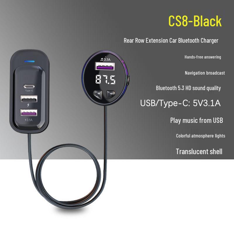 Multifunctional Rear Seat Car Charger with Bluetooth MP3 Player & FM Transmitter