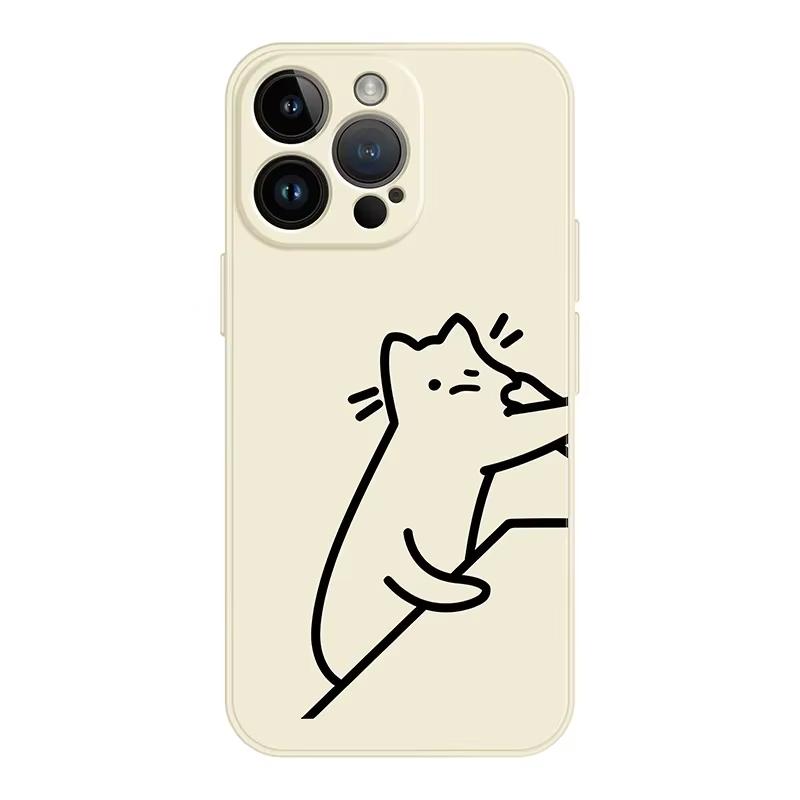 Funny Line Cat Couple Paired Phone Case For iPhone 15 14 12 11 13 16 Pro XS Max Mini XR Xs Plus SE Lovers Cover Shell