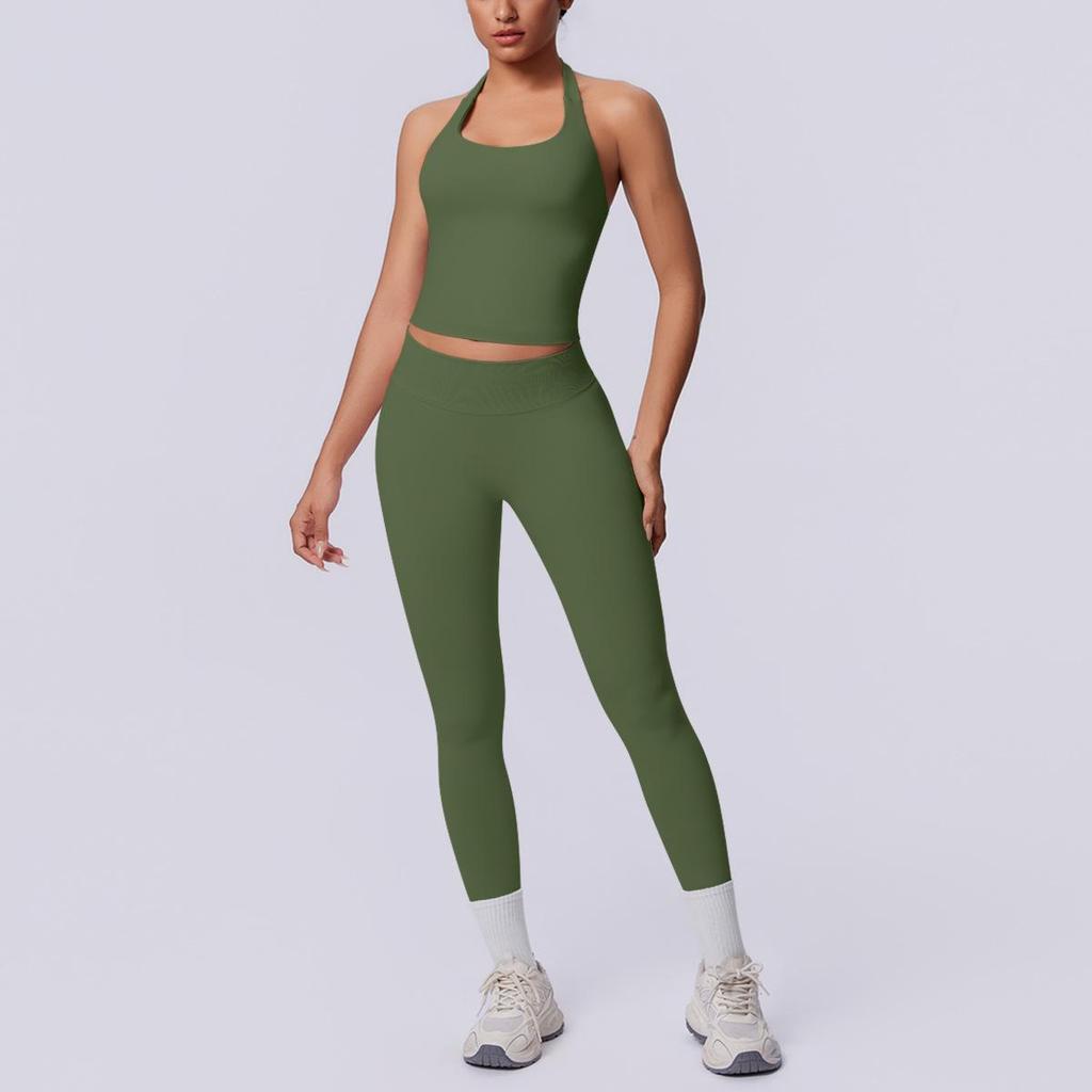Seamless Solid Color Halter Backless Bodycon Yoga & Running Set