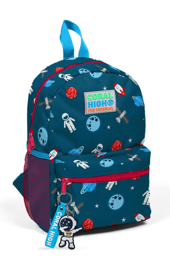 Minik Yuva Backpack Indigo Red Space Pattern Two Compartments 23354