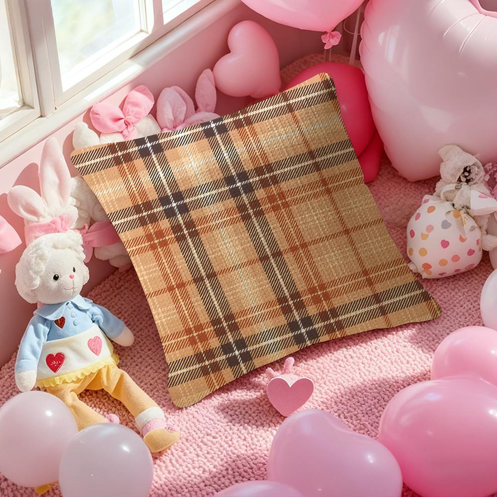 Fashionable Check Pattern Design Pillow Case Anti-Dustmite Pillowcase Invisible Zipper Silky Short Plush Sofa Cushion Cover