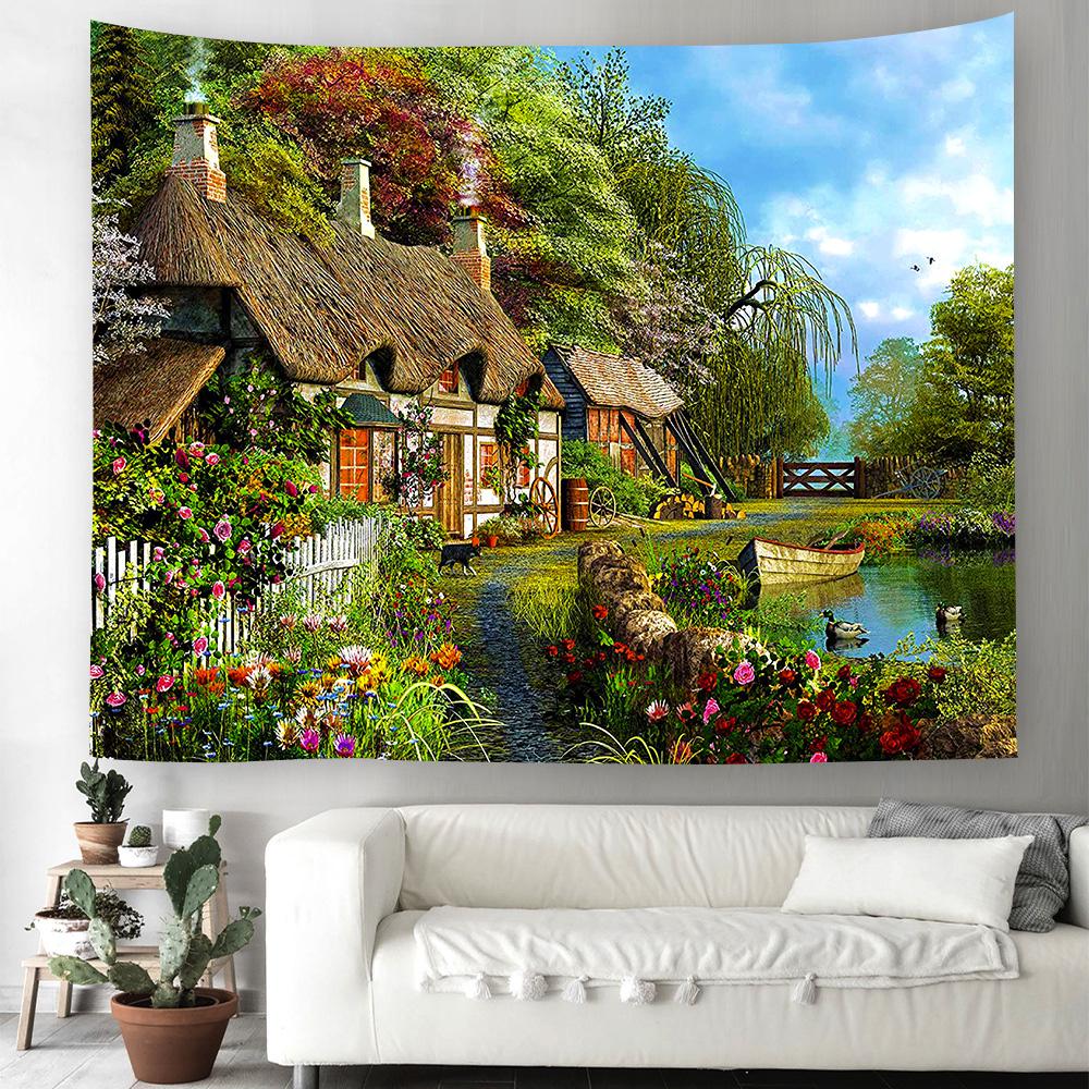 

Ретро садиба Гобелен Декоративний гобелен Природний пейзаж Тема Чудеса Висячі штори Спальня Вітальня Декорації 100X75CM