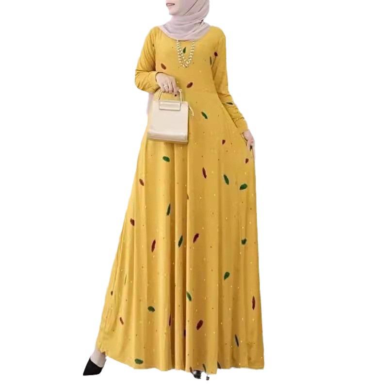 2025 Muslimisches Damen Polka Dot Print Langarm Swing Kleid