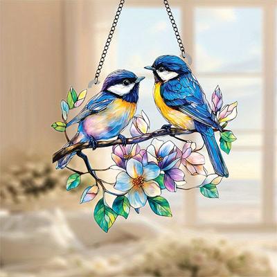 Colorful Bird Acrylic Hanging Decoration Indoor Outdoor Garden Yard Window Wall Hanging Stained Glass Effect Bird Ornament Suncatcher Sign