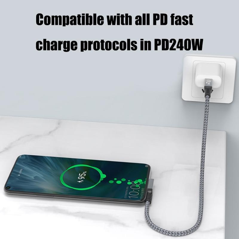 90 Degree USB4 Cable 40Gbps USB C to USB C 240W Fast Charging Display Cable Support 8K@60Hz 40Gbps Data Cable for Phone