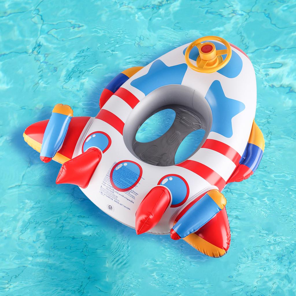 New INS Fighter Plane Swimming Ring for Kids Inflatable Seat Float with Water Gun Horn Steering Wheel Summer Pool Toy