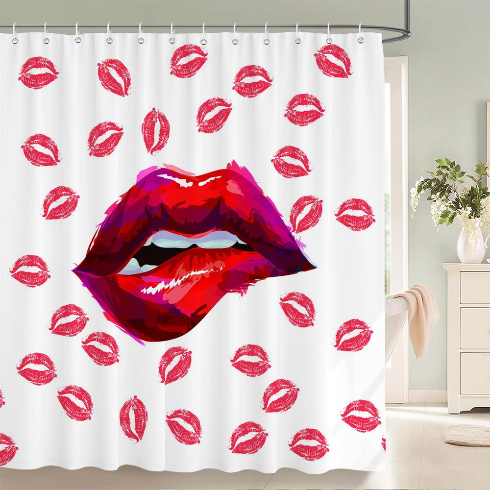 Sexy Red Lip Bath Curtain Waterproof Shower Curtains Polyester Pink Romance Love Bath Screen Printed Curtain For Bathroom Decor
