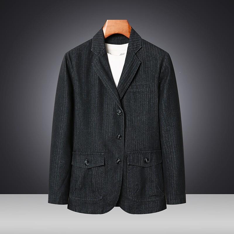 Mens Relaxed Fit Casual Denim Blazer Jacket Lightweight