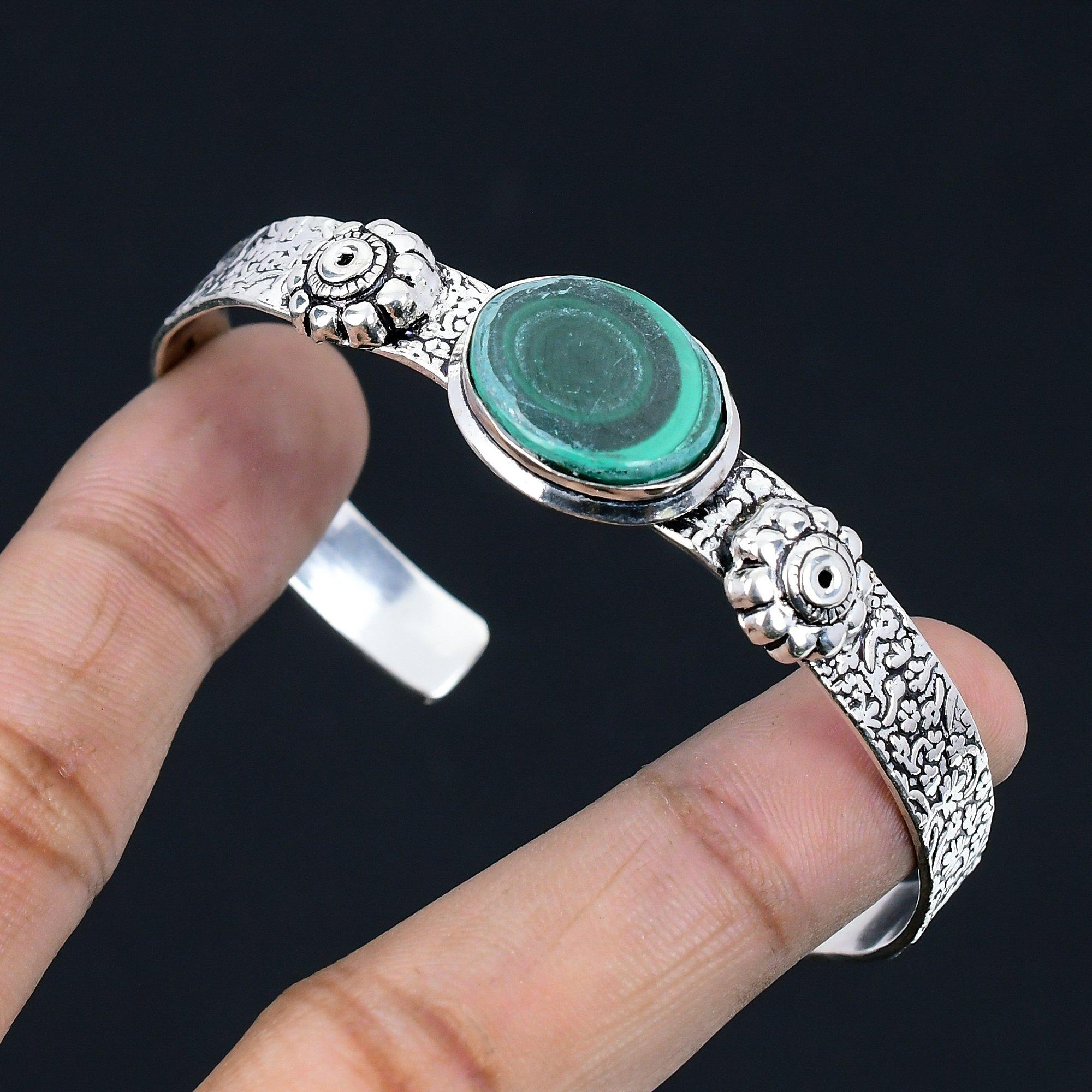 

Подарок для женщин Браслет регулируемый Серебро 925 пробы Натуральный камень малахит Adjustable