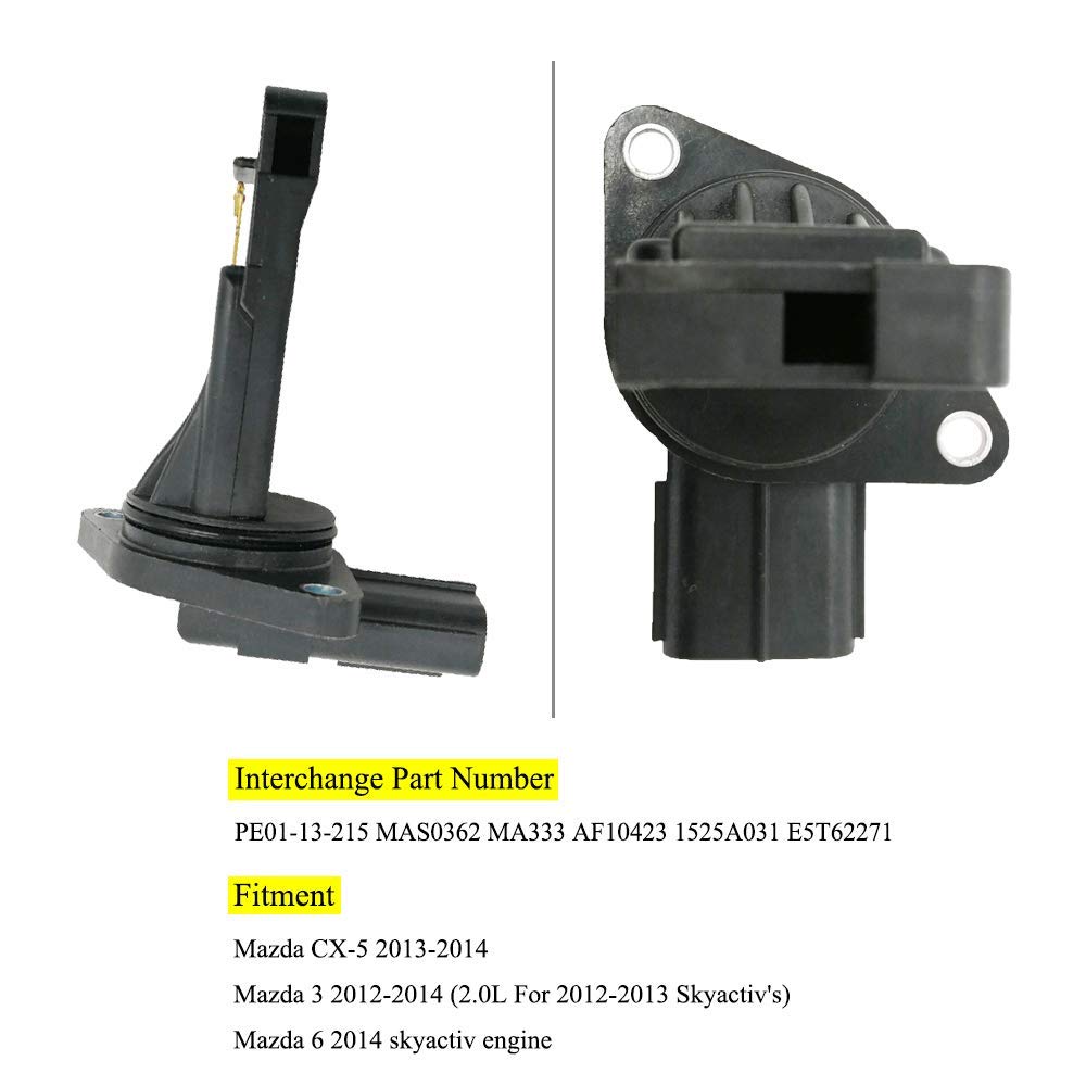 Amrxuts PE01-13-215 Mass Air Flow (MAF) Sensor for 2012-2018 Mazda 3, 2013-2021 Mazda CX-5, 2016-2018 Mazda CX-3, 2016-2021 Mazda CX-9, E5T62271,