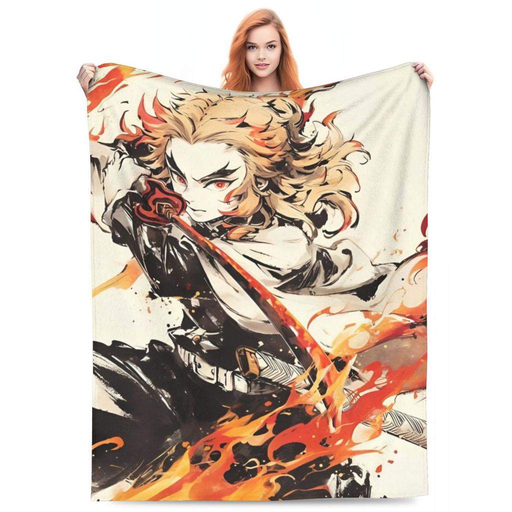 Flame Hashira Kyojuro Rengoku Blankets Anime Demon Slayer Plush Funny Warm Throw Blanket for Coverlet Spring/Autumn