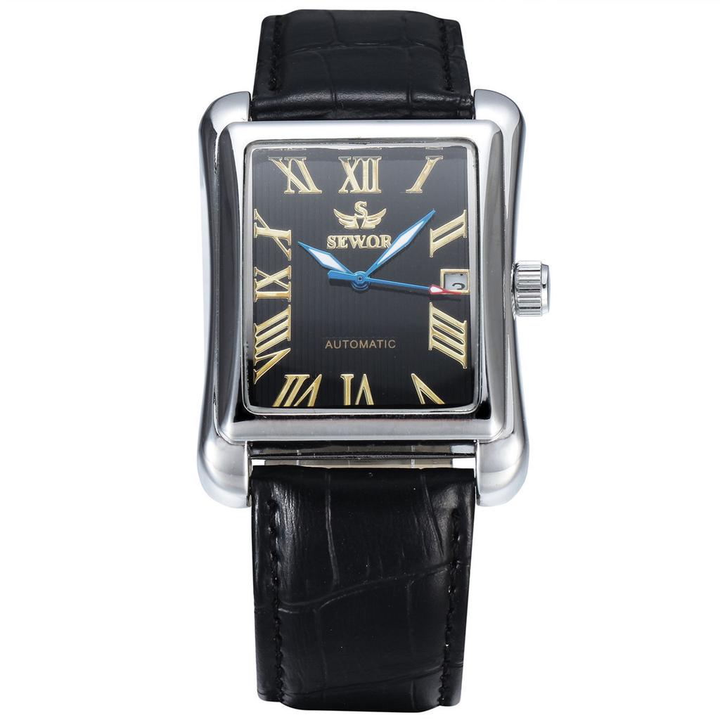 Sewor Men'S Automatic Mechanical Watch, Square Belt Men'S Watch, Calendar Watch