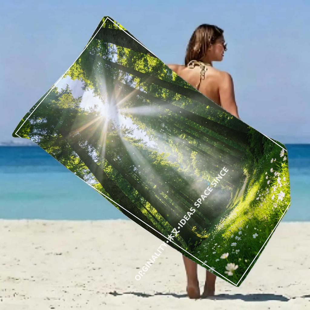Sonniger Wald Druck Strandtuch Gemustert Sonnenschutz Und Winddicht Geeignet Für Schwimmbad Camping Reise Decke