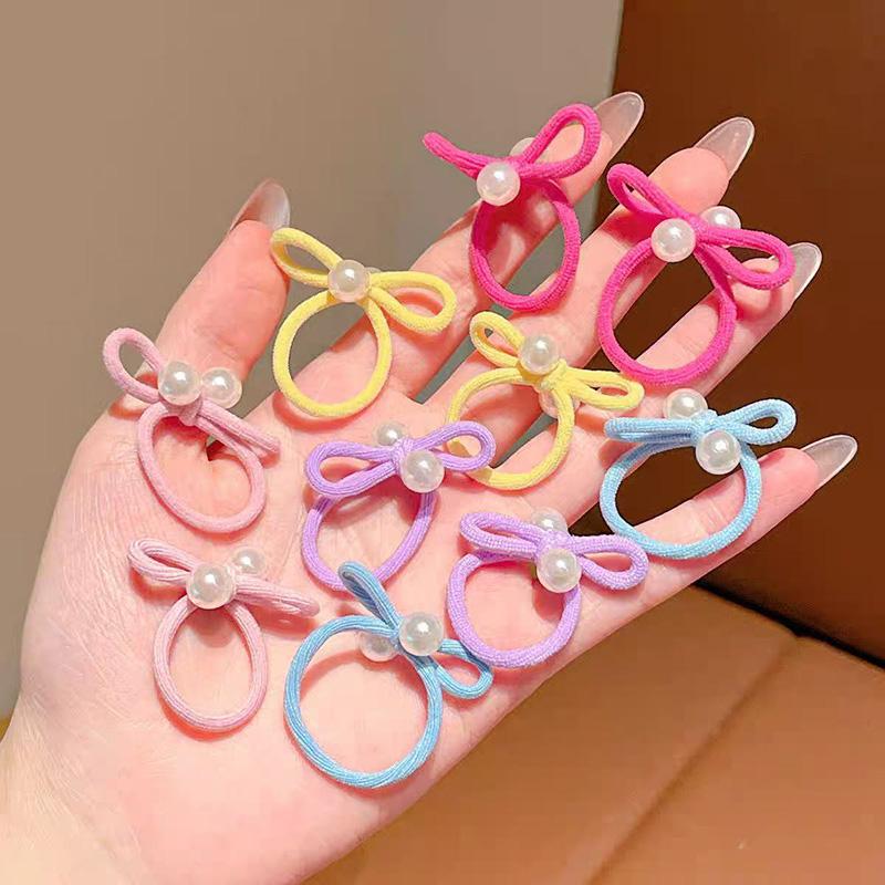 10 PCS Lovely Pearl Bow Girls Elastic Hair Bands Children Hair Accessories Hair Tie