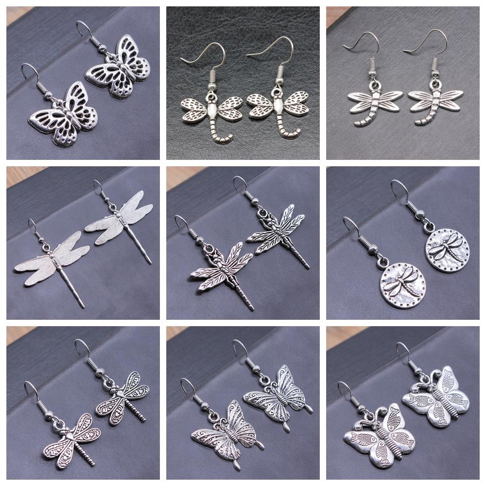 29 Styles New Design Vintage Butterfly & Dragonfly Insect Pendant Drop Earrings For Women Fashion Jewelry Wholesale Factory