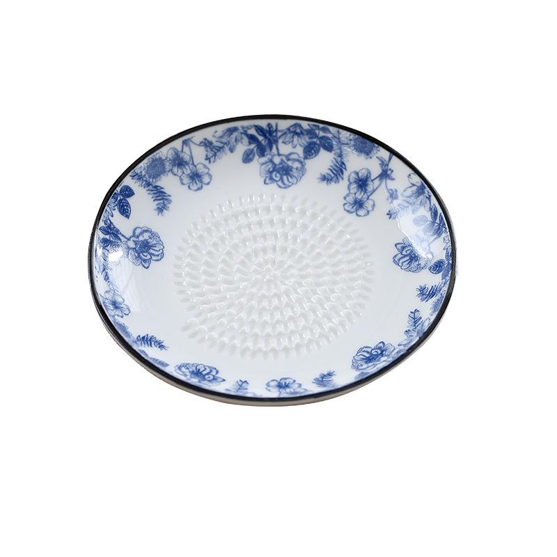 Plato Rallador de Cerámica Azul y Blanco para Pasta de Jengibre y Ajo