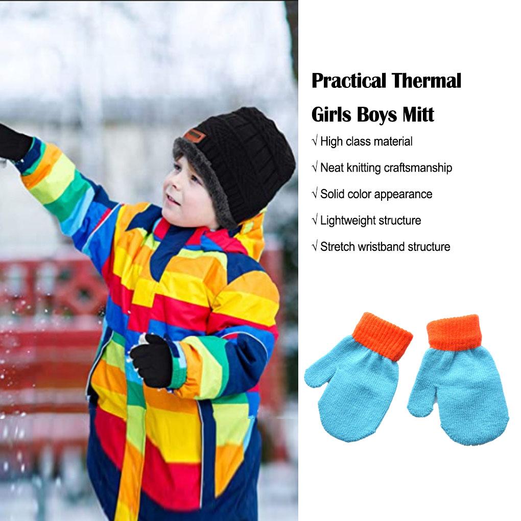 1 Pair Kids Mittens Outdoor Hands Warmer Comfortable Clothes Accessory Solid Color Girls Boys Children Mitts for Winter