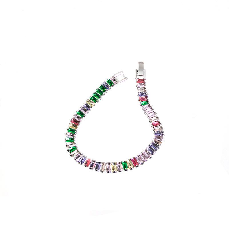 High-End Women's Baroque Geometric Zircon Bracelet with Seven-Color Square Diamonds