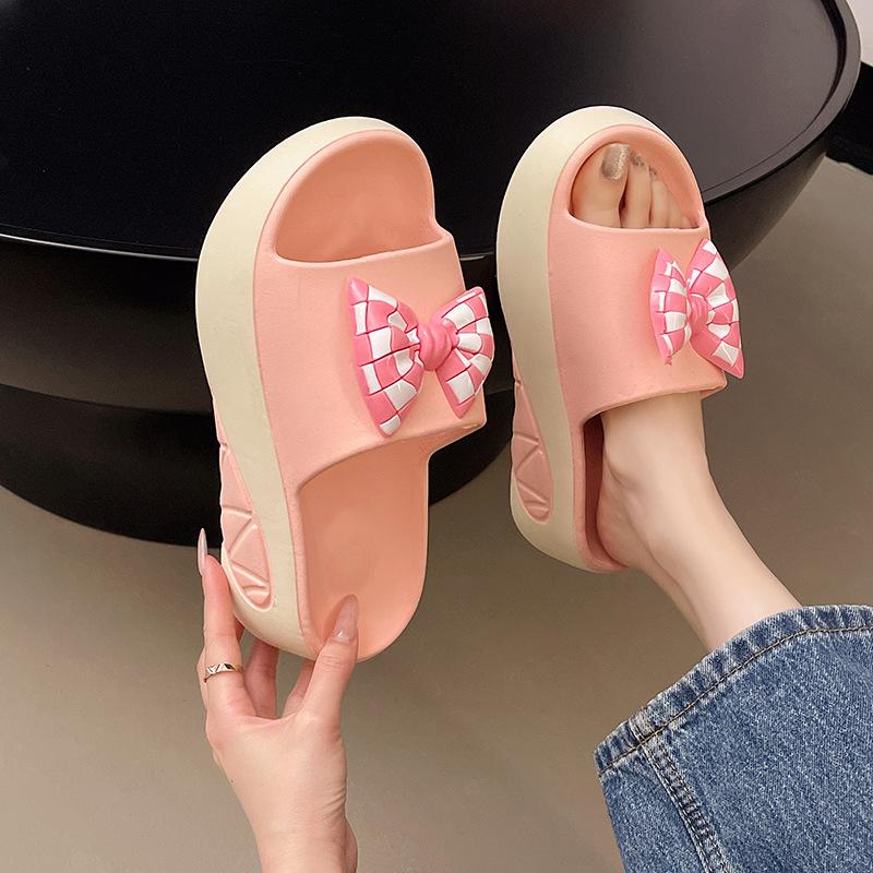 2025 Spring and Summer New Slippers Women Wear Thick-bottomed Muffin Bottom Bow Beach Slippers Cross-border Wholesale