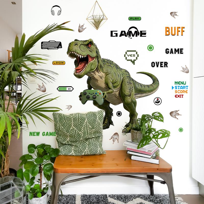 Cartoon Funny Dinosaur Game Element Vinyl Wall Stickers Removable For Kids Room Bedroom Home Decoration Easy To Peel  Stick