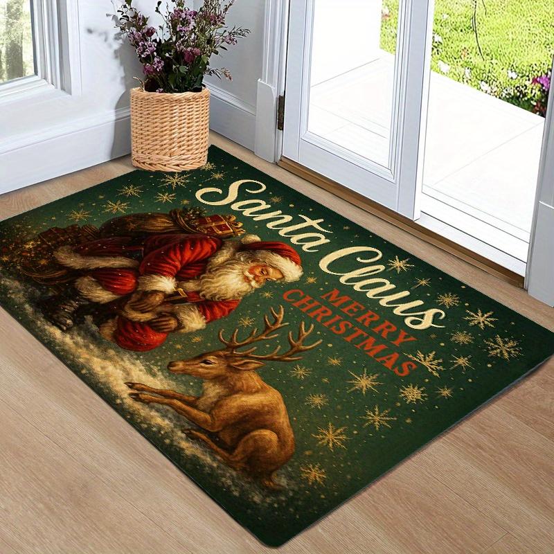 

1 шт. Кухонные коврики против усталости с рождественским принтом Санта-Клауса, водонепроницаемый, нескользящий, толстый амортизирующий кухонный коврик, сверхпрочный комфортный коврик для стояния для кухни 40*60cm