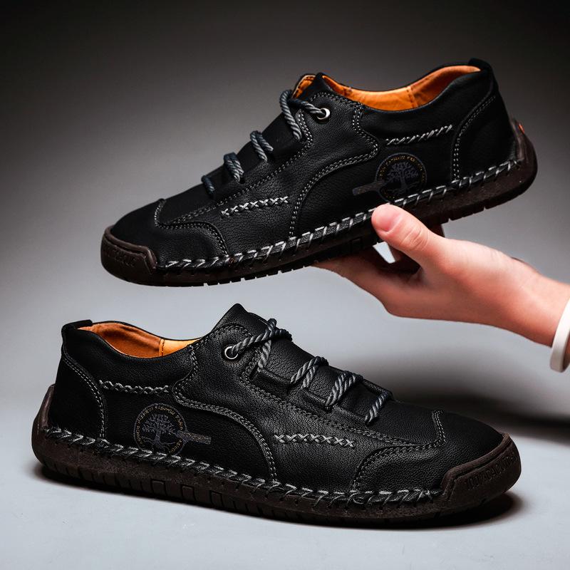 Summer 2025 popular large size men's casual outdoor hand-sewn soles men's shoes genuine leather Korean version