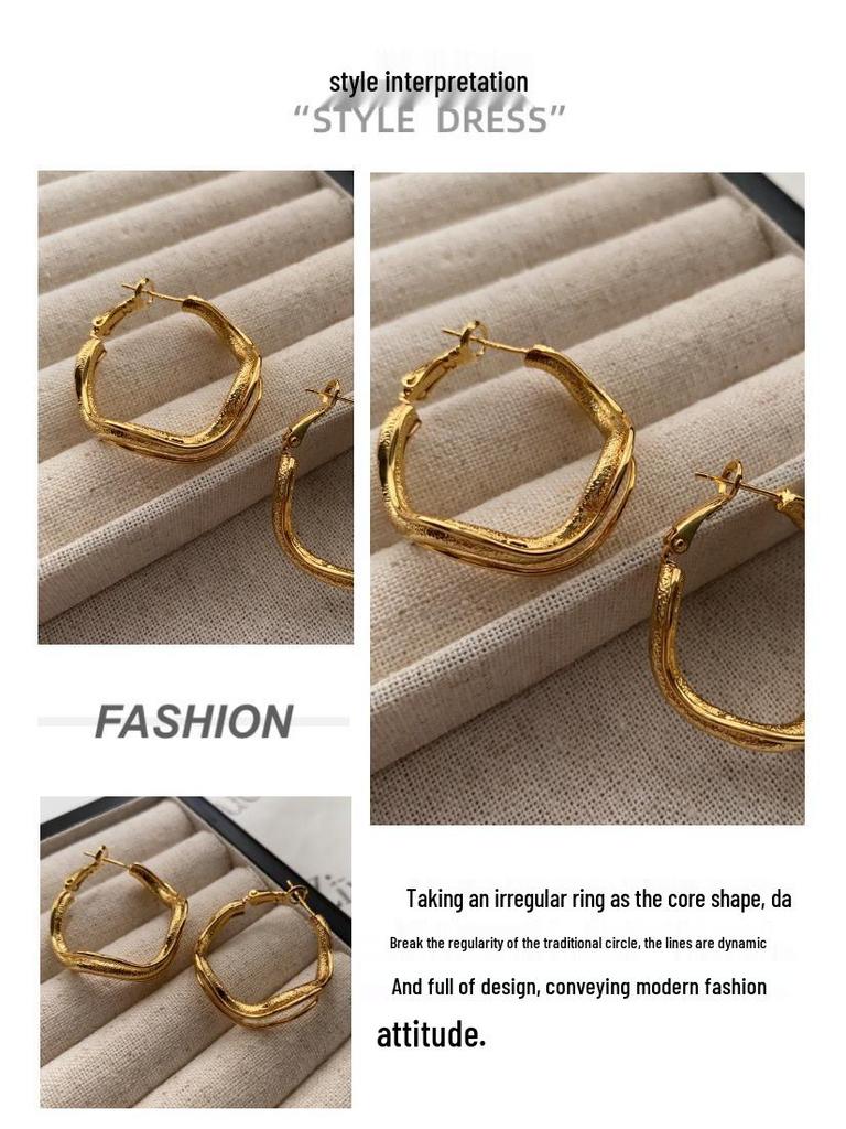 Blogger-Endorsed Wavy Circular Ear Cuff Earrings: Chic, Stylish Irregular Hoops for a High-End Look