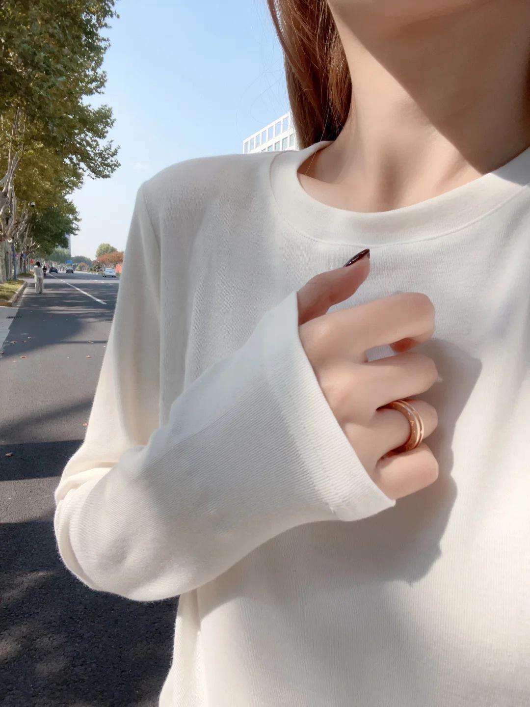 

Women s Regular Fit Round Neck Solid Color T-shirt – Thickened Brushed Base Layer for Autumn/Winter Layering L