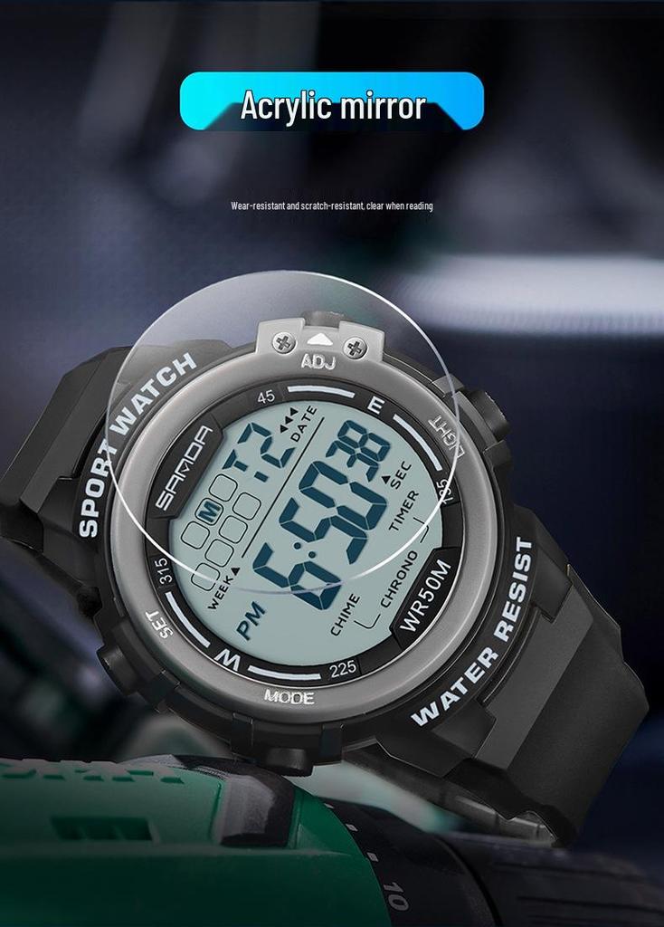 Sanda Luminous Waterproof Sports Watch: Multifunctional Alarm Clock Wristwatch for Men and Women