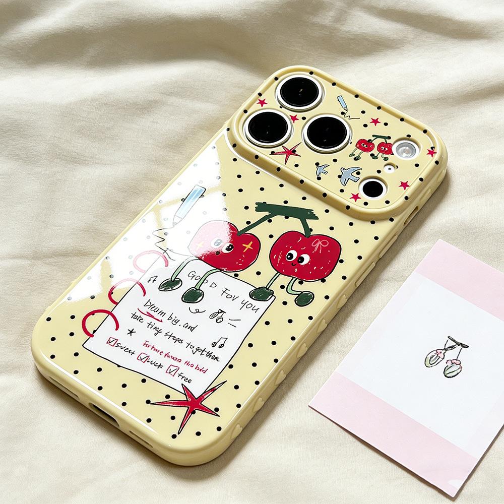 Red cherry is suitable for iPhone17/17Pro mobile phone case, anti-drop Apple 16/15 protective case 14 new models.