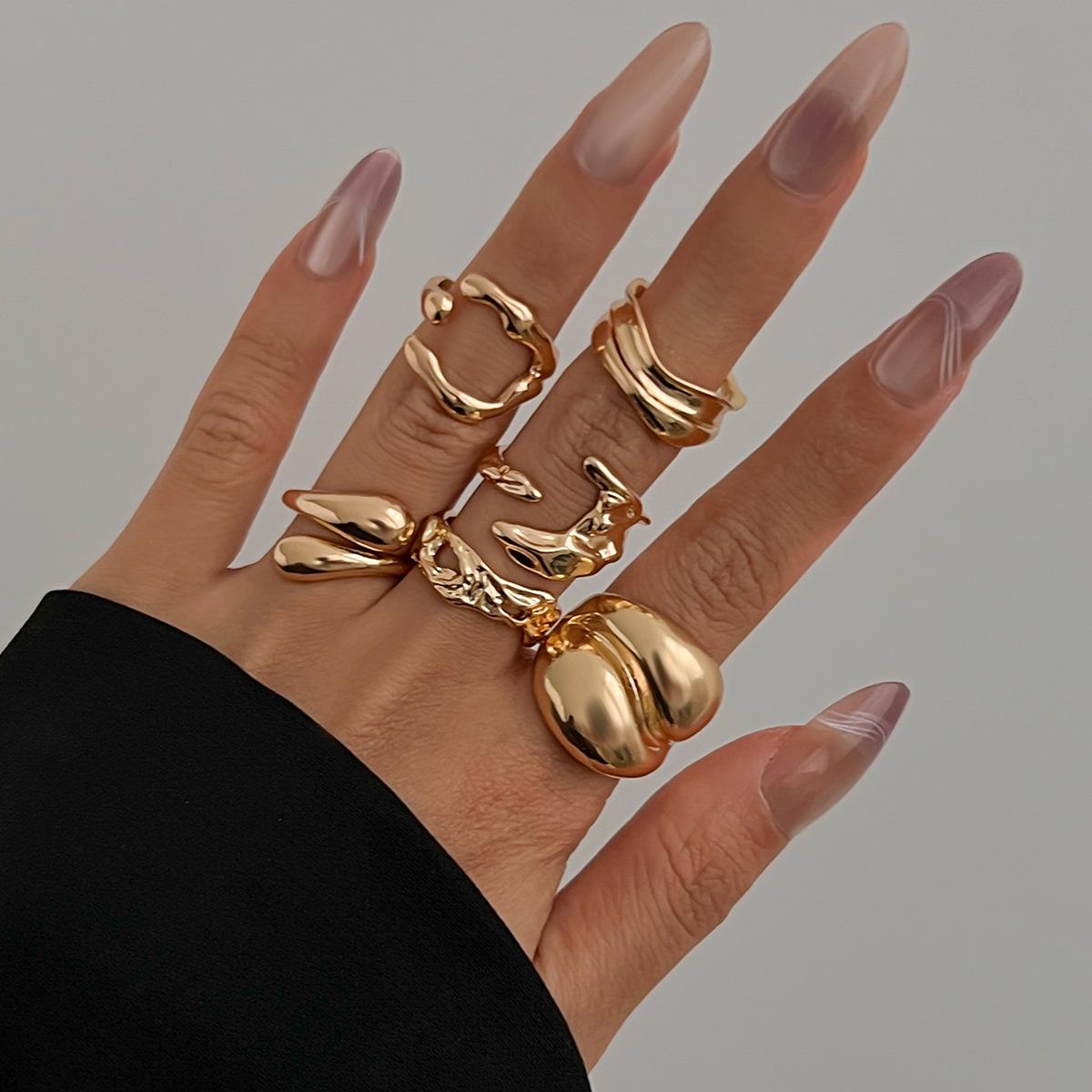

6Pcs/set Vintage Irregular Rings Set Geometric Metal Gold Copper Color Open Ring for Girls Women Men Goth Punk Couple Zircon