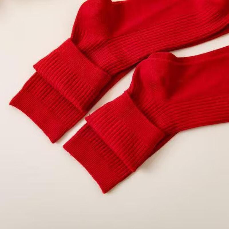 Men's Festive Red Double-Needle Cotton Socks