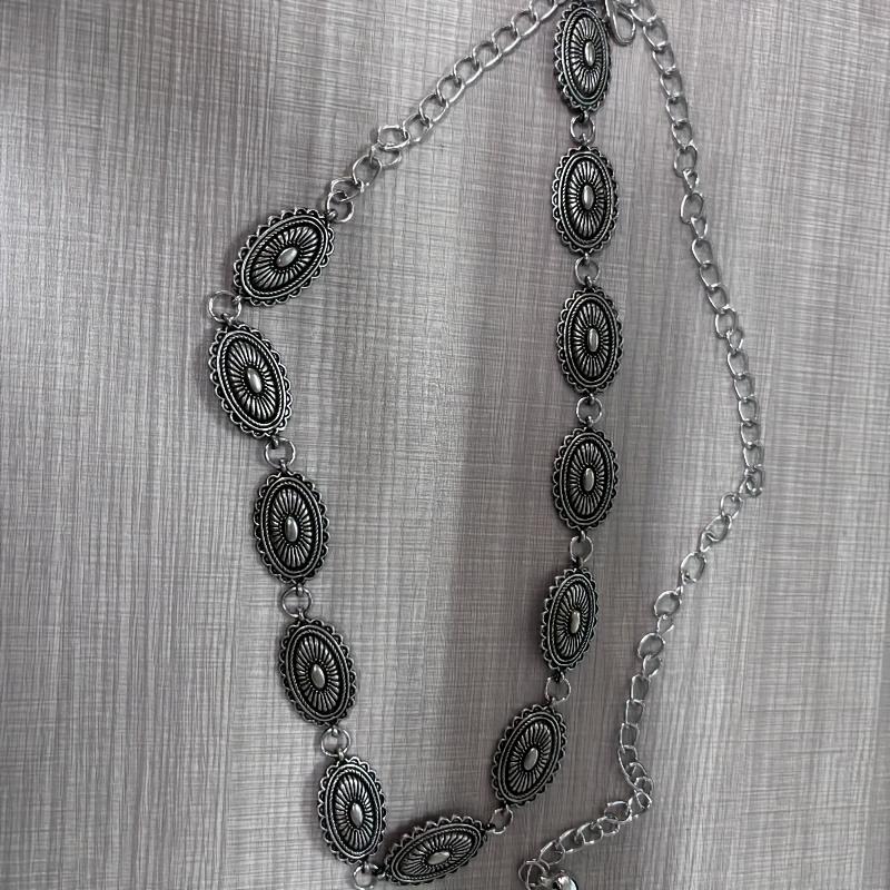 Vintage Ethnic Floral Silvery Chain Metal Waist Belt for Spicy Dress and Pants Adjustable Extension