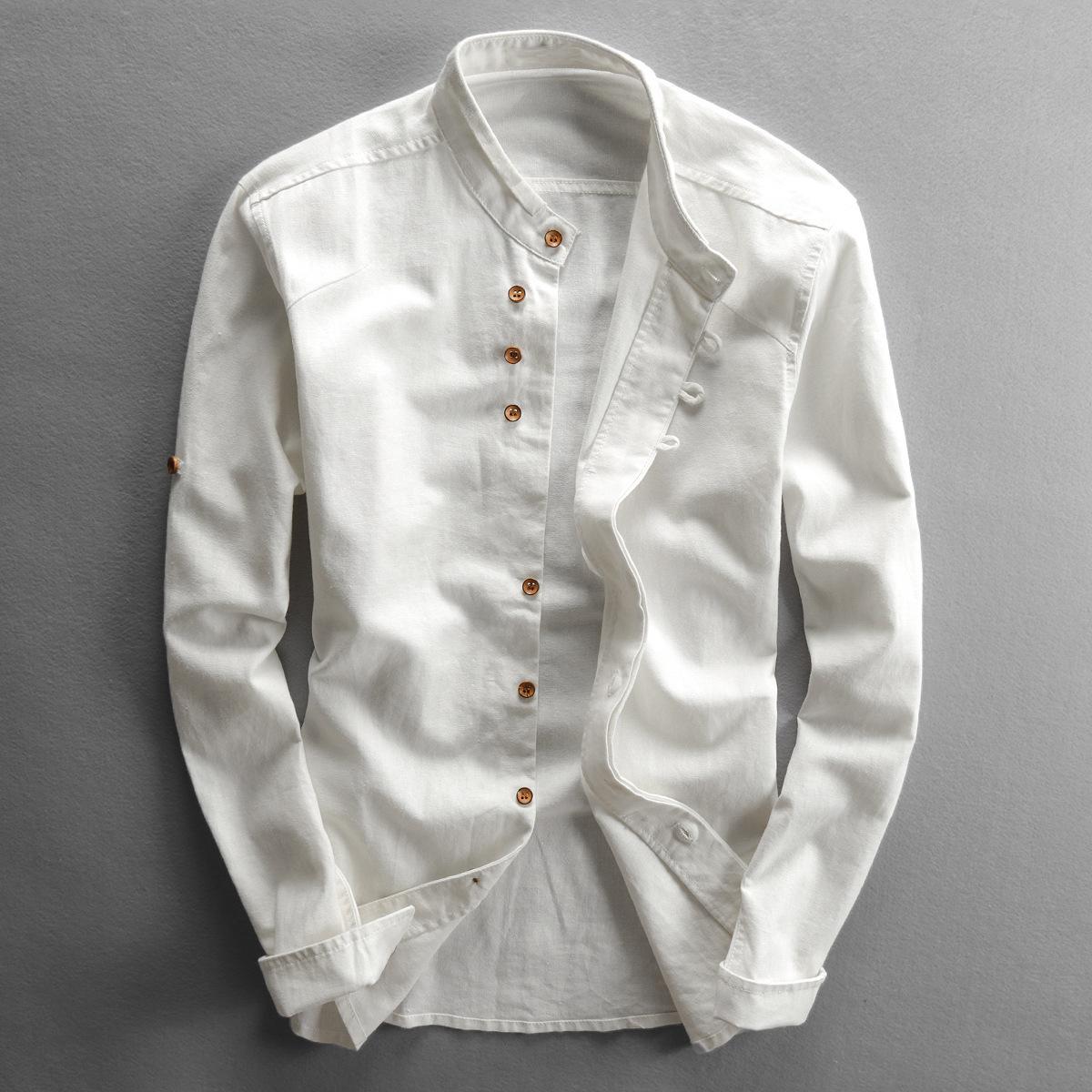 

Men s Grey Stand Collar Long Sleeve Shirt with Button-Up Pocket and Contrast Buttons M белый