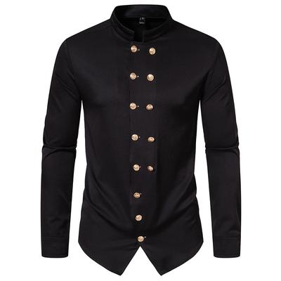 Autumn and Winter Men's Double-breasted Stand-up Collar Shirt European Size Men's Casual Long-sleeved Shirt