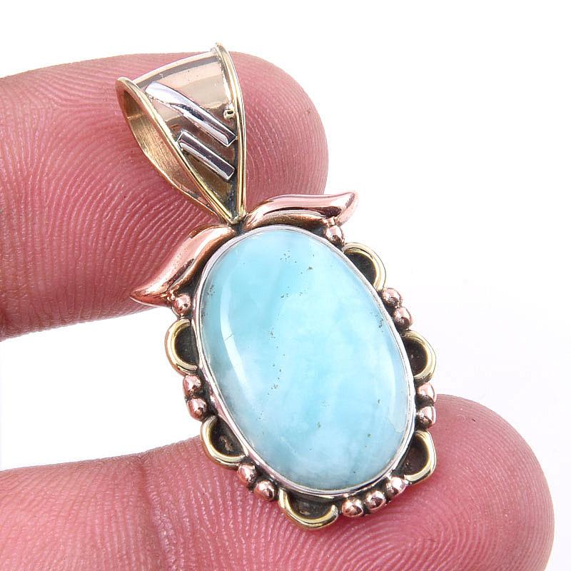 

Natural Amazonite Gemstone 925 Solid Sterling Silver Two Tone Pendant 1.25 q7m14
