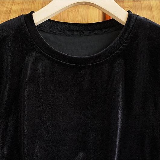 Women's Embroidered Velvet Blouse  Autumn Winter Crew Neck Long-sleeve Velvet T-shirt Solid Color Pullover