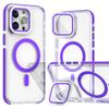 For iPhone 15 Pro Magnetic Case TPU Acrylic Clear Phone Back Cover with Lens Protector Kickstand