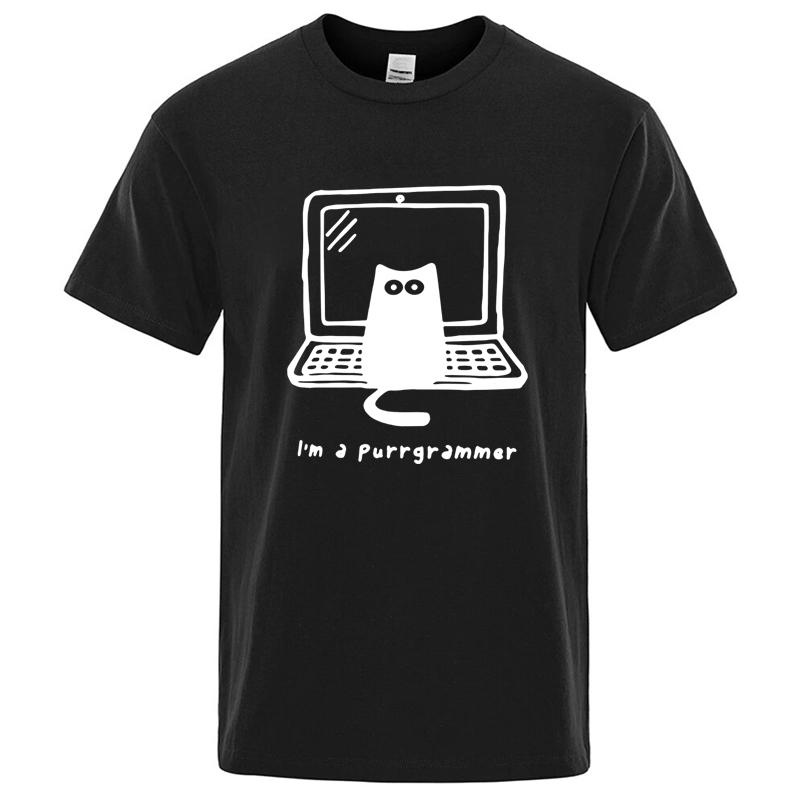 

Men s T-shirt Cotton Funny Cat Programmer Printed Summer Casual Loose Cool Men T Shirt O Neck Male Tops Tees - Men s Summer C... S