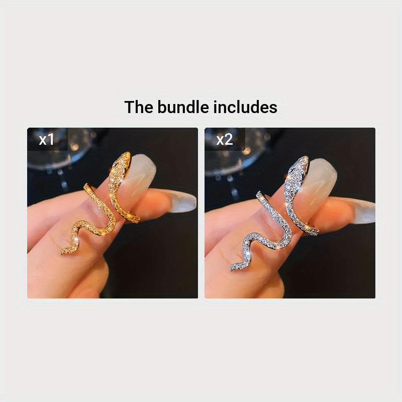 1pc Chic Wrap Ring Trendy Snake Design Paved Shining Rhinestone Golden Or Silvery Make Your Call Match Daily Outfits Party Accessory