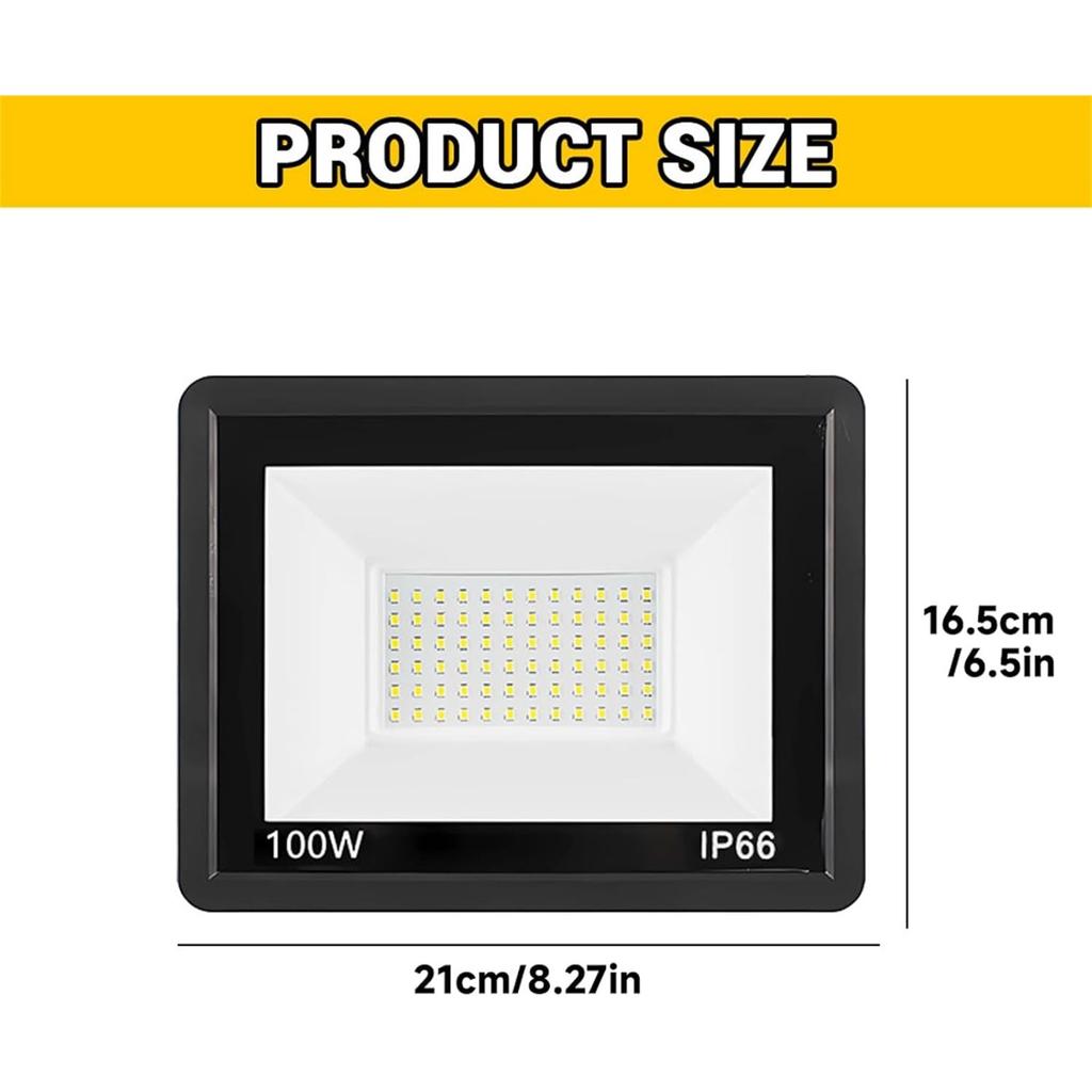 100W LED Flood Light Outdoor - Super Bright IP66 Waterproof Security Light with 120° Beam Angle, Aluminum Housing for Yard, Garden, Garage, Stadium