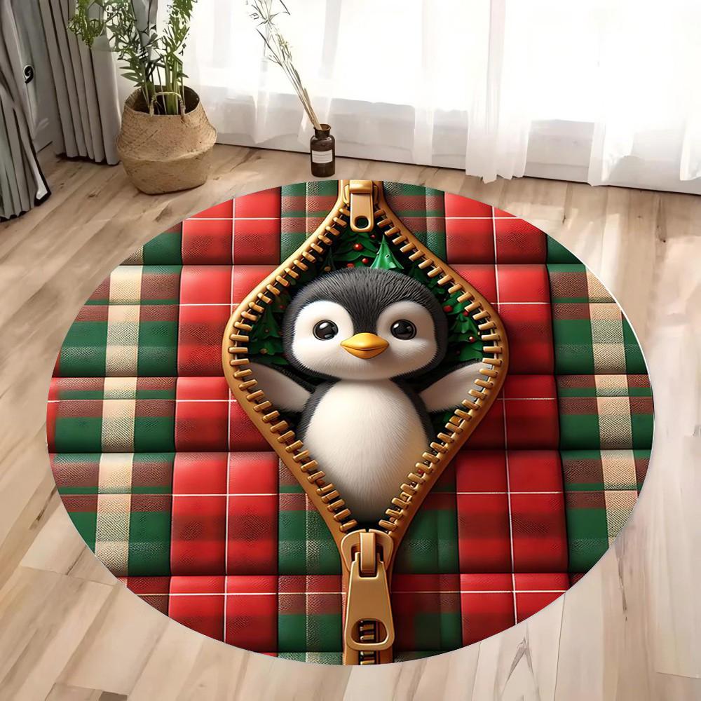 3D Plaid Zipper Gingerbread Circular Printed Carpet Merry Christmas Round Area Rug Bedroom Kitchen Mat Zipper Is Interesting Mat
