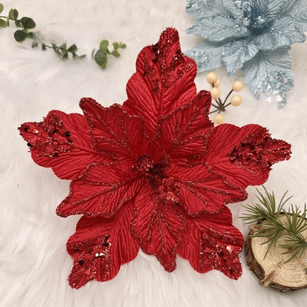 Pailletten Simulation Weihnachtsblume DIY Basteln Glitzer Simulation Blume Flanell 26cm Weihnachten Blumenköpfe Weihnachten