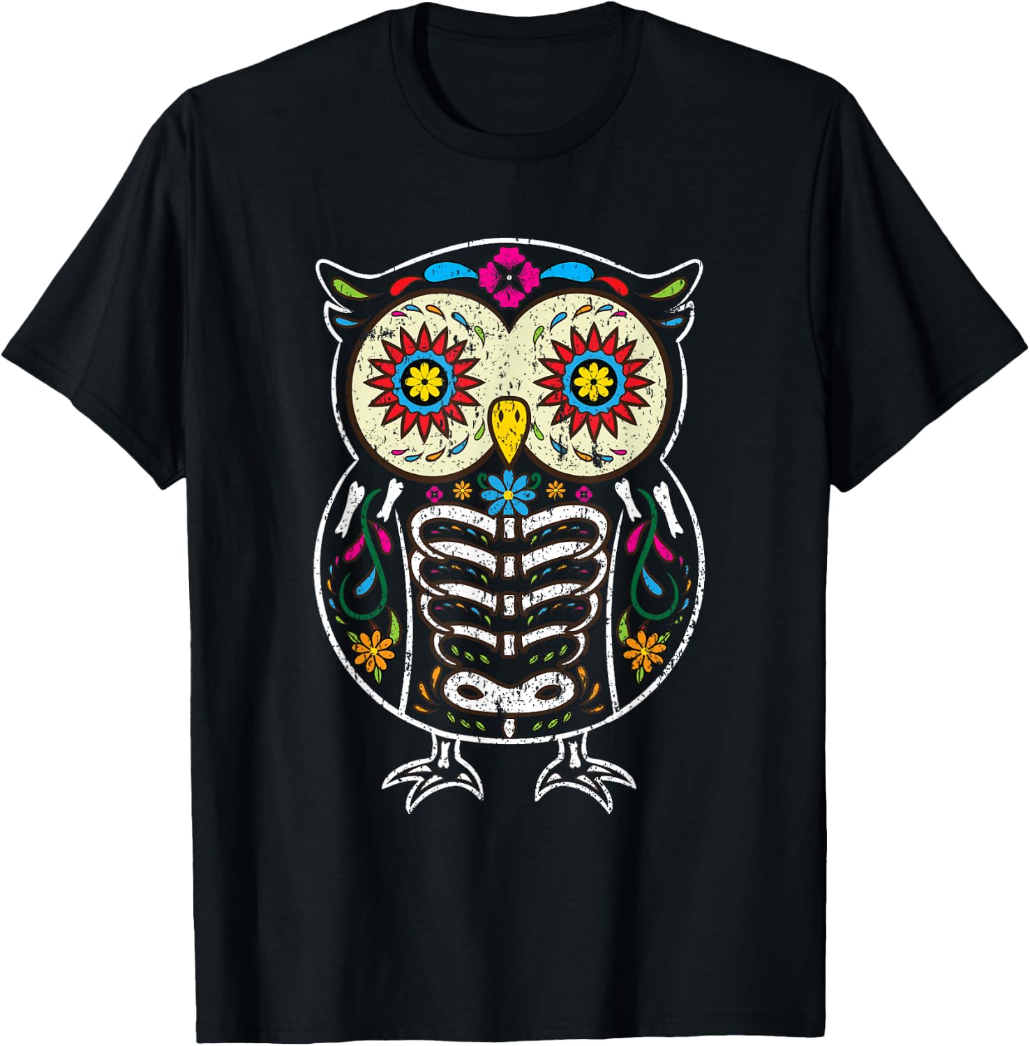 Sugar Skull Owl Dia De Los Muertos Halloween Vintage T-Shirt S