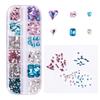 Nailart-Schmuck 12-Gitter-Box Nagelkunst Diamant Gemischtes Set Flacher Boden Speziell geformter Diamant Punktboden Diamant Kombinationsset