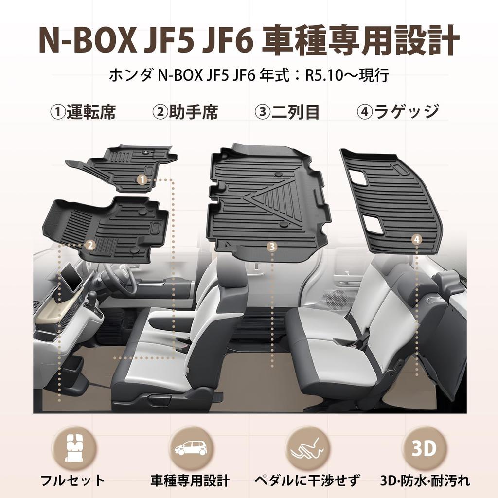 Kotesoto Honda New JF5 JF6 JOY Floor Mat Second Mat Trunk Mat NBOX JF5 JF6 Car Mat Full Set Luggage Tray JF5 JF6 JOY Cargo Mat TPE Material Stain
