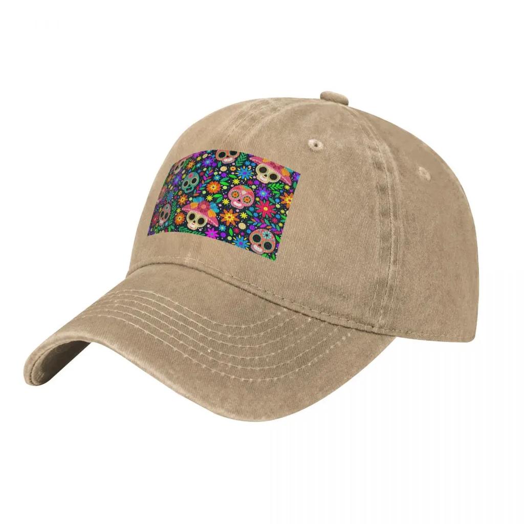 Sugar Skull Mexican Flower Halloween Day Of The Dead Baseball Caps Snapback Denim Fabric Hats Casquette Baseball Cowboy Hat