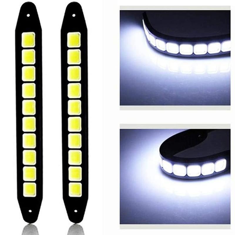 1/2pcs DRL COB Car LED Daytime Running Light White Waterproof Flexible Silicone Highlight Auto COB Lamp Car Exterior Accessories