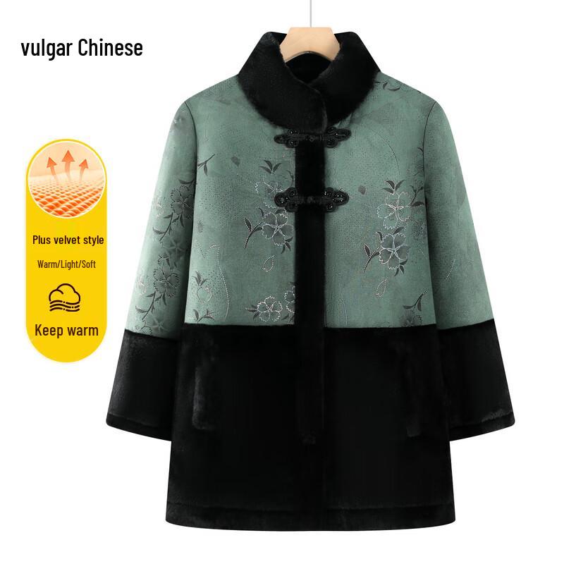 

Women s Winter Fur Collar Fleece Lined New Chinese Style Coat XL